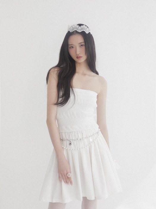 Smock chiffon shirring dress (WHITE)