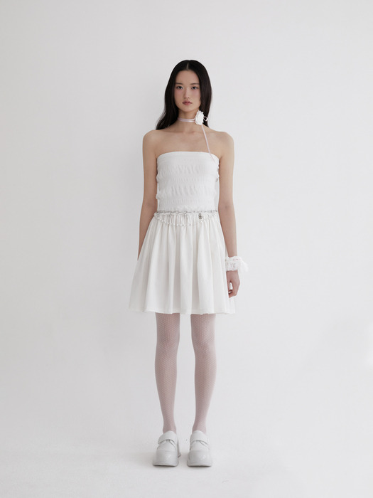 Smock chiffon shirring dress (WHITE)