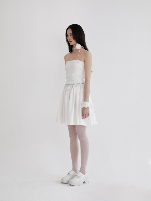 Smock chiffon shirring dress (WHITE)