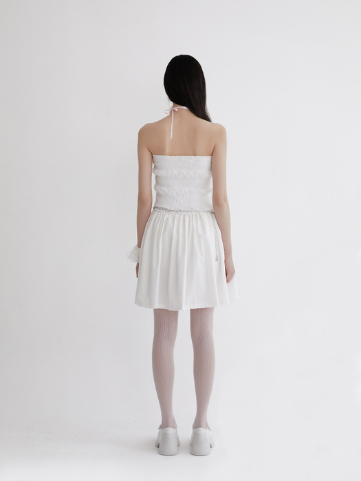 Smock chiffon shirring dress (WHITE)