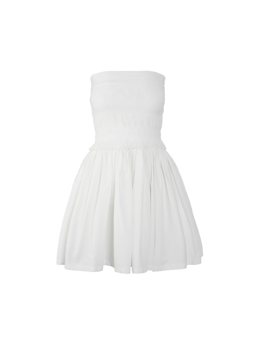 Smock chiffon shirring dress (WHITE)