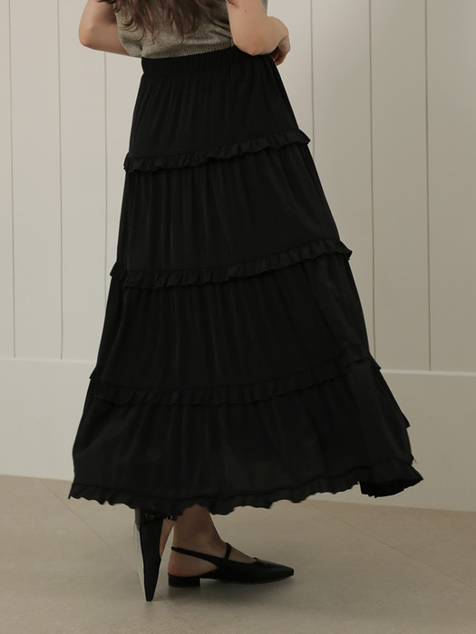 Frill  Cancan Long Skirt (Black)