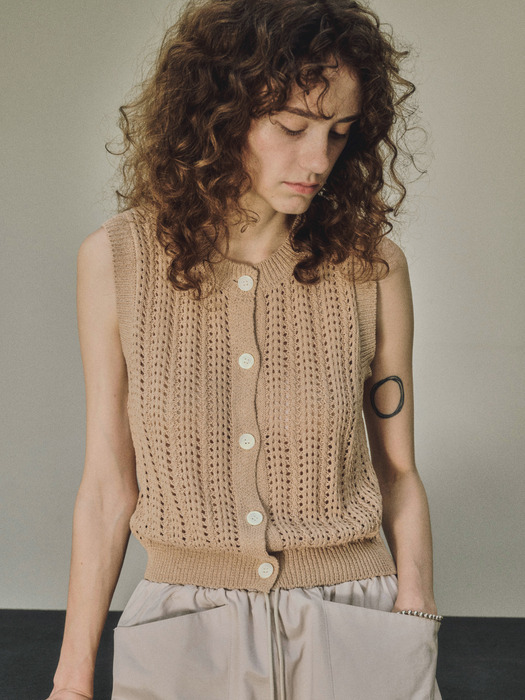 Crochet Knit Vest_CTK217(Beige)