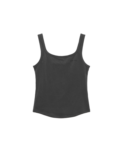 SQUARE NECK SLEEVELESS LOGO TOP IN CHARCOAL