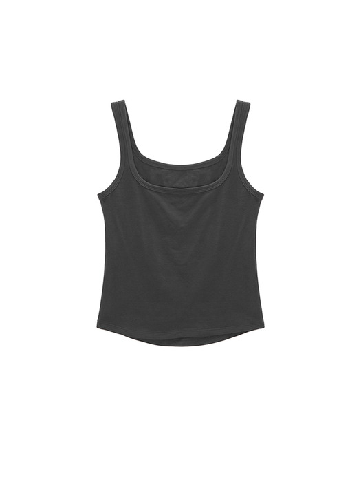 SQUARE NECK SLEEVELESS LOGO TOP IN CHARCOAL