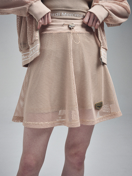 MESH FLARE SKIRT METAL BLOOMMARDI WAPPEN_BEIGE