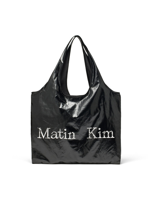 MATIN CRACKED LOGO GLOSSY ECOBAG IN STRONG BLACK