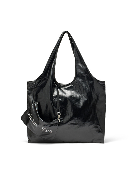 MATIN CRACKED LOGO GLOSSY ECOBAG IN STRONG BLACK