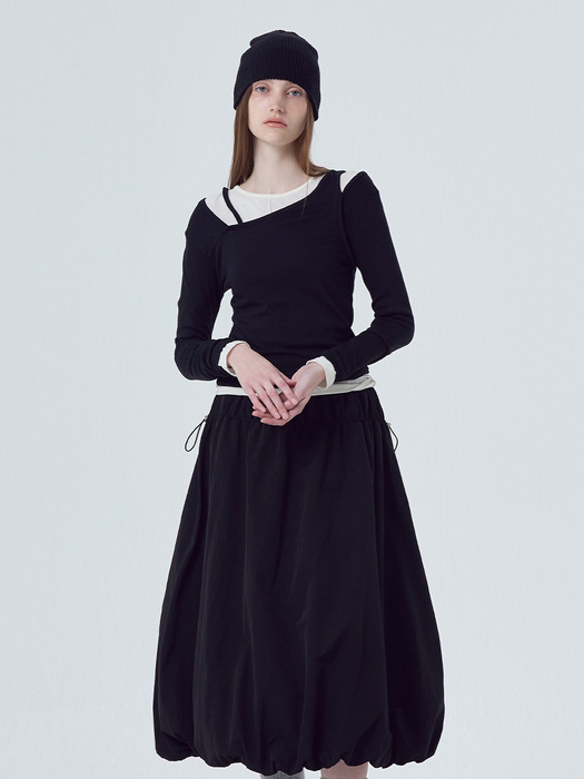 String Balloon Long Skirt, Black