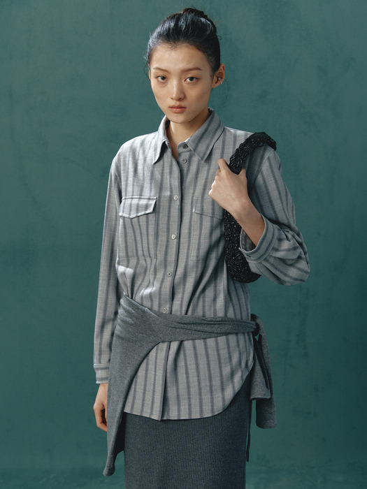 TWO POCKET STRIPE SHIRTS - GREY