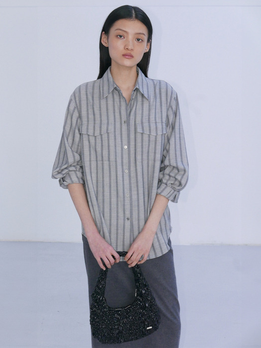 TWO POCKET STRIPE SHIRTS - GREY