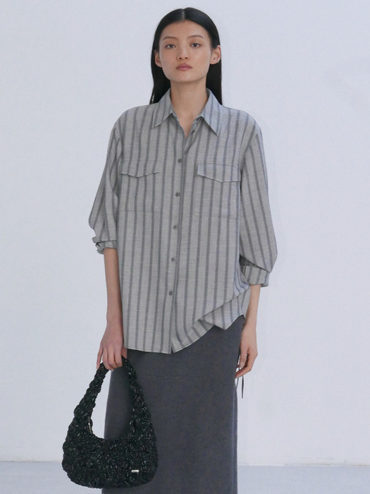 TWO POCKET STRIPE SHIRTS - GREY