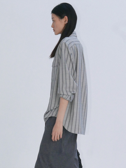 TWO POCKET STRIPE SHIRTS - GREY