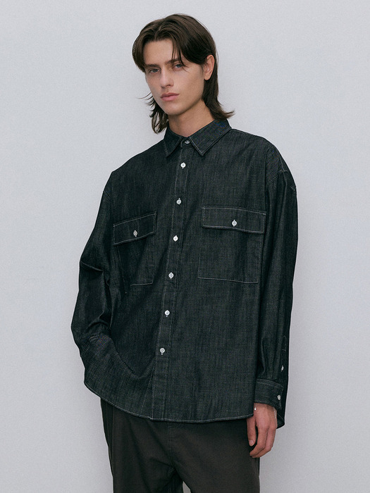 Washed over denim shirt (black)