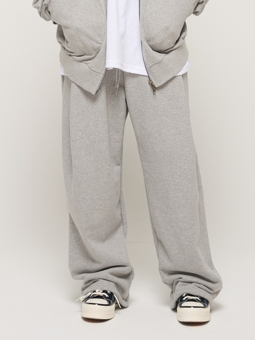 PIN TUCK WIDE BAND STRING PANTS (GRAY)