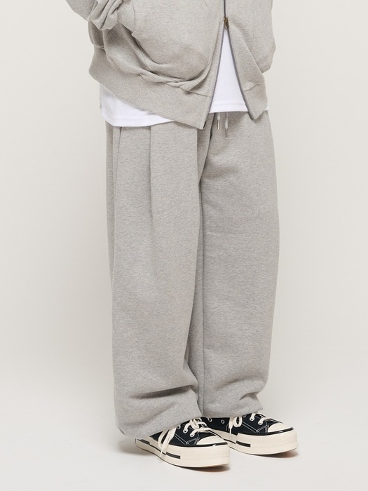 PIN TUCK WIDE BAND STRING PANTS (GRAY)