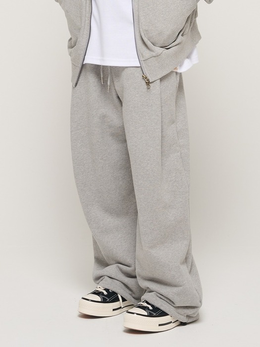 PIN TUCK WIDE BAND STRING PANTS (GRAY)