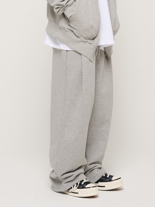 PIN TUCK WIDE BAND STRING PANTS (GRAY)