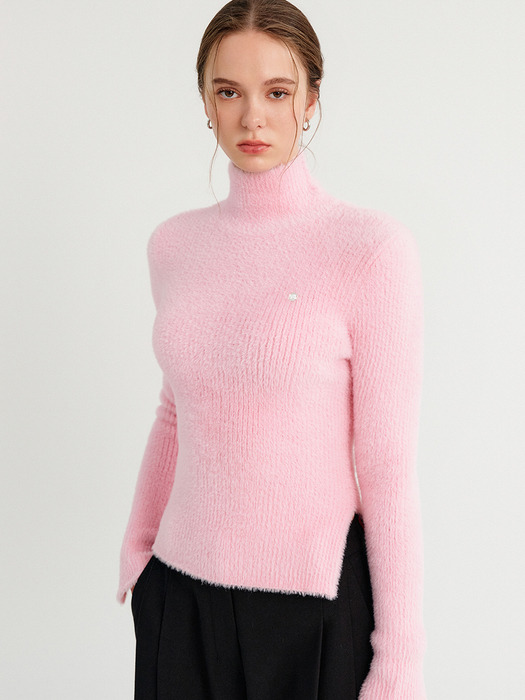 리지 슬릿 터틀넥 니트 탑_핑크 / LIZY SLIT TURTLENECK KNIT TOP_PINK