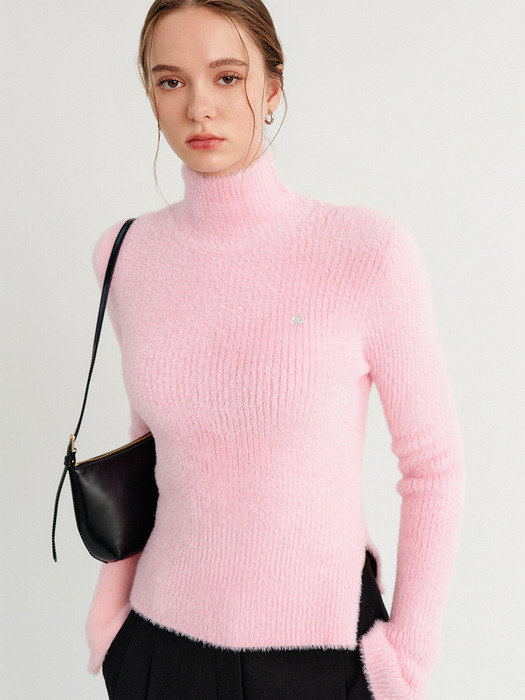 리지 슬릿 터틀넥 니트 탑_핑크 / LIZY SLIT TURTLENECK KNIT TOP_PINK