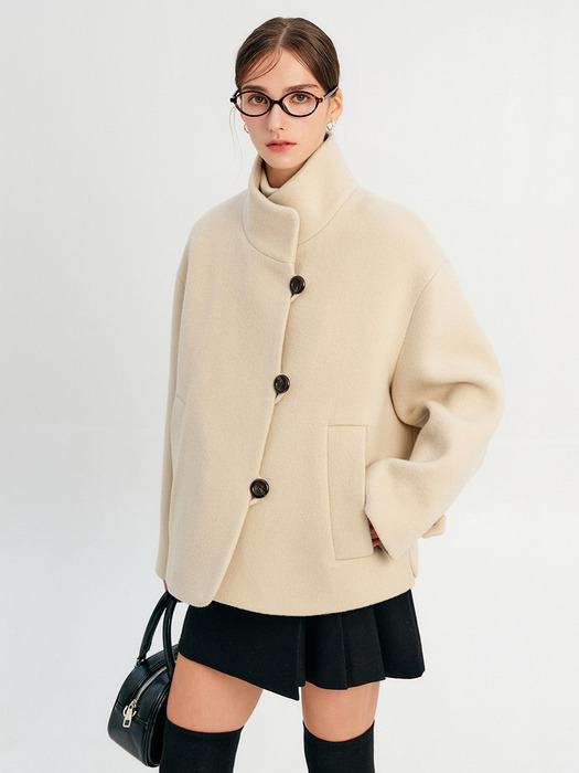 니브 울 하프 하이 넥 코트_베이지 / NIVE WOOL HALF HIGH NECK COAT_BEIGE