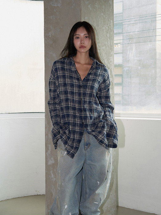 24FW check boyfit vintage shirt