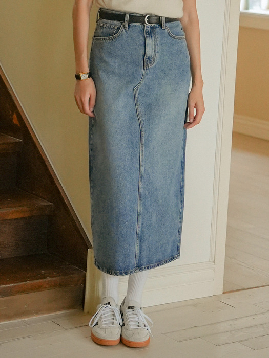 USA ring denim skirt_Blue