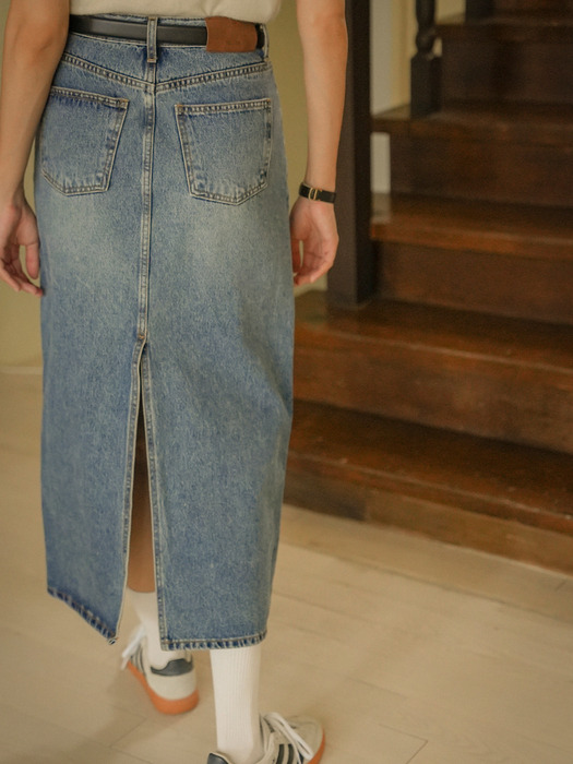 USA ring denim skirt_Blue