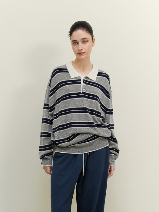 Wool Stripe loosefit knit - Navy