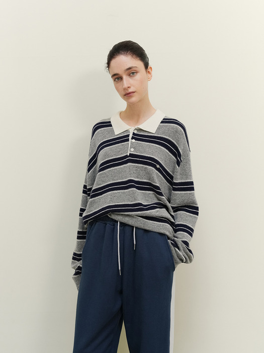 Wool Stripe loosefit knit - Navy