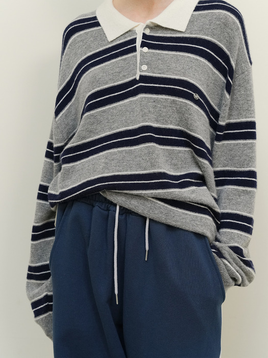 Wool Stripe loosefit knit - Navy