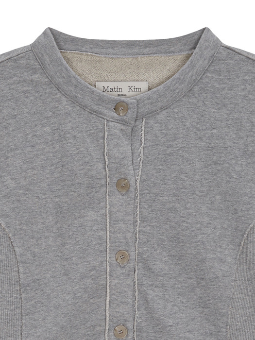 RIB POINT JERSEY CARDIGAN IN GREY