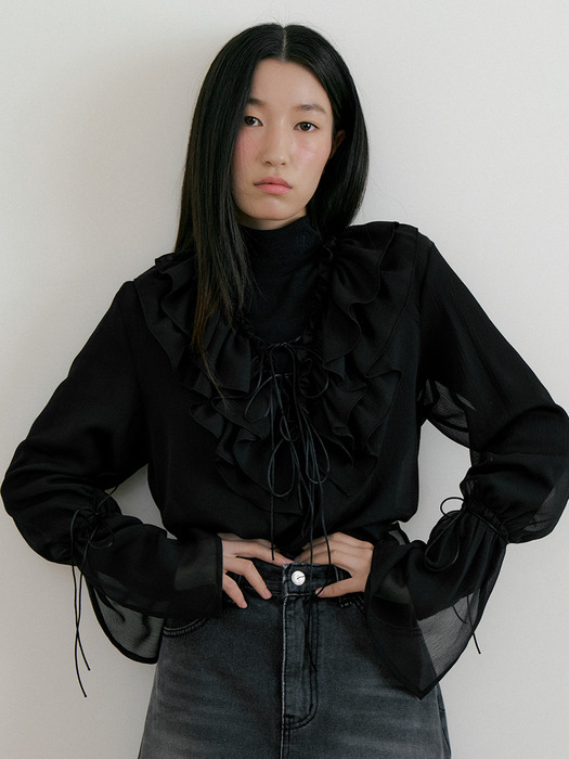 Bohemian Frill Chiffon Blouse (black)