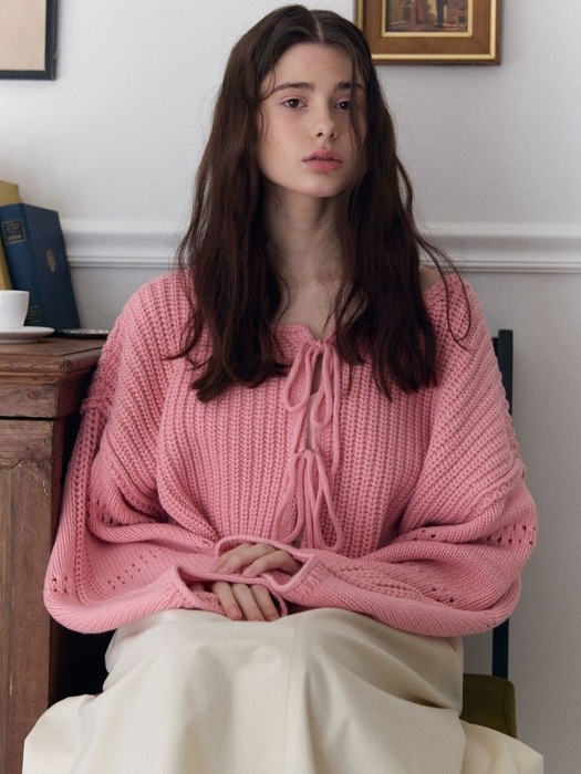 wool bolero hachi knit cardigan_pink