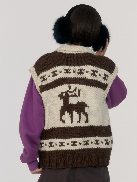 Deer Cowichan Pure Wool Vest (Brown)