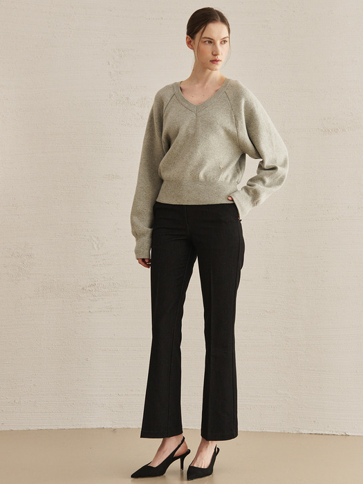 Cashmere V-Neck Knit -Light Gray