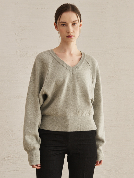 Cashmere V-Neck Knit -Light Gray