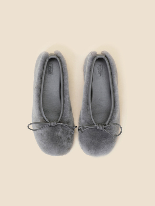 Ribbon fur flat shoes(grey)_DG1DW24702GRY