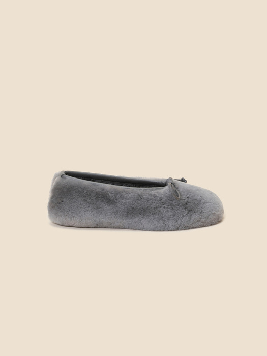 Ribbon fur flat shoes(grey)_DG1DW24702GRY