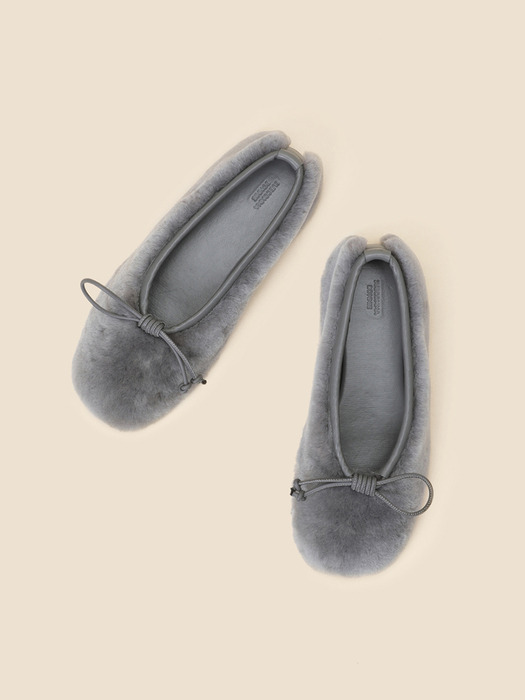 Ribbon fur flat shoes(grey)_DG1DW24702GRY