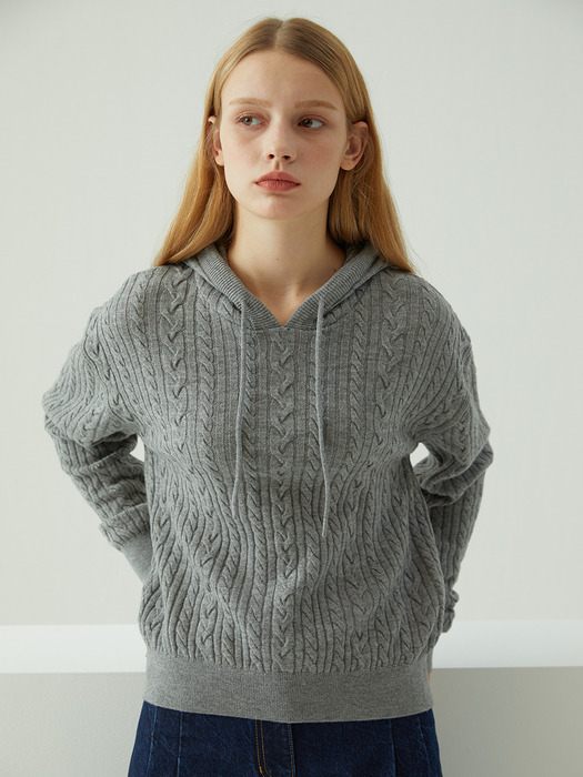 [LEPURE] Wool 100 Cable hood knit