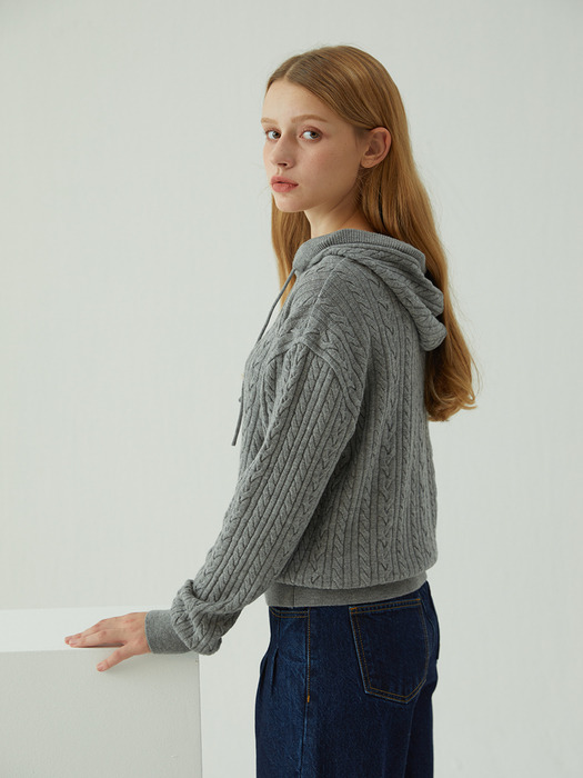 [LEPURE] Wool 100 Cable hood knit