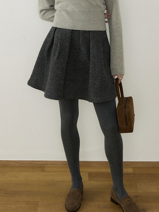 Wool boucle skirt_Charcoal