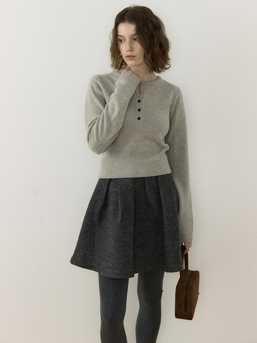 Wool boucle skirt_Charcoal