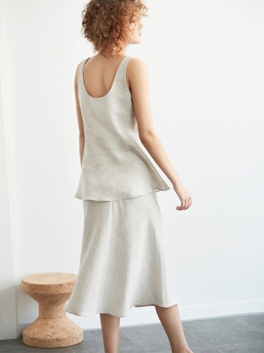 square neck linen two-piece