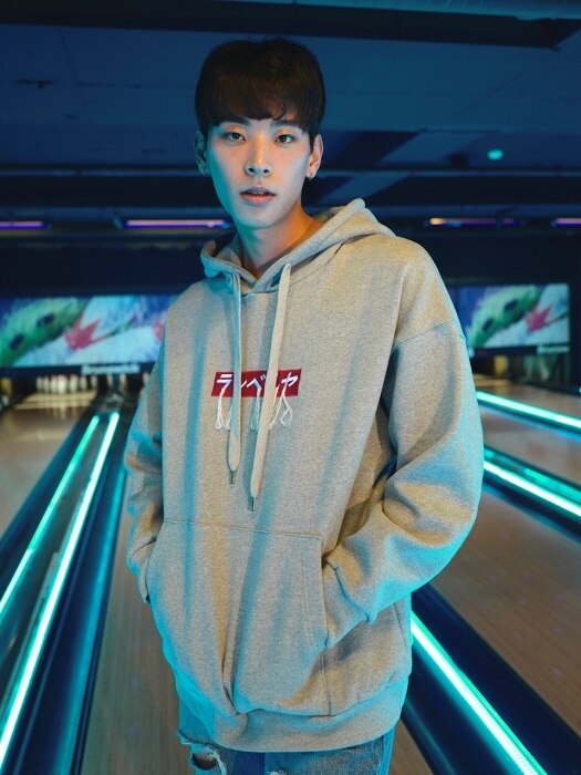 BOX LOGO EMBROIDERED HOODIE(GREY)