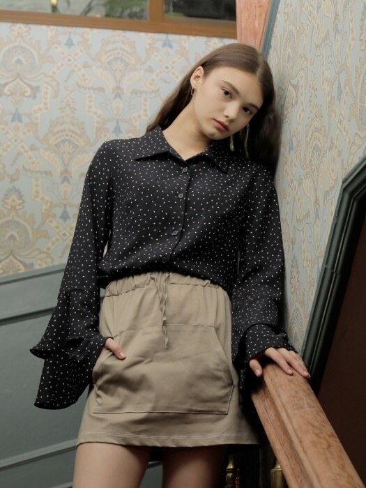 FLARE CUFFS BLOUSE_NAVY