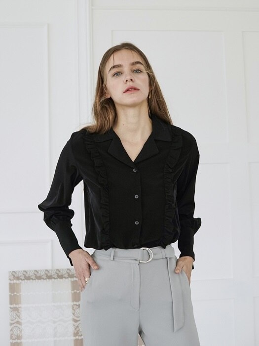 TWO FRILL BLOUSE BLACK
