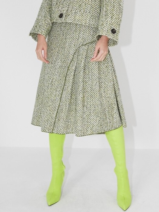 TWEED PLEATED SKIRT_GREEN