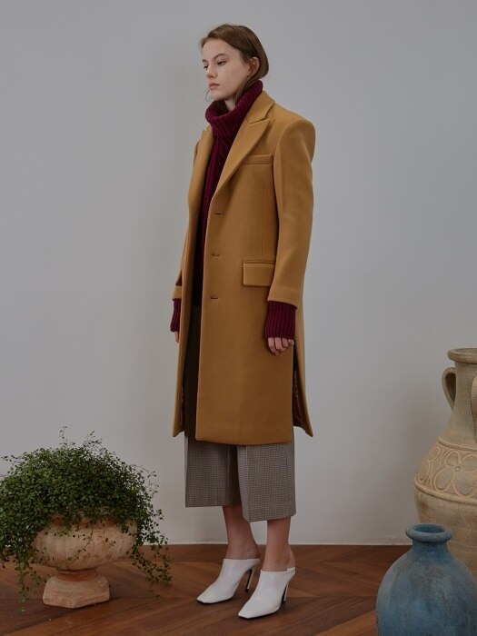 SINGLE WOOL FELT COAT [camel]